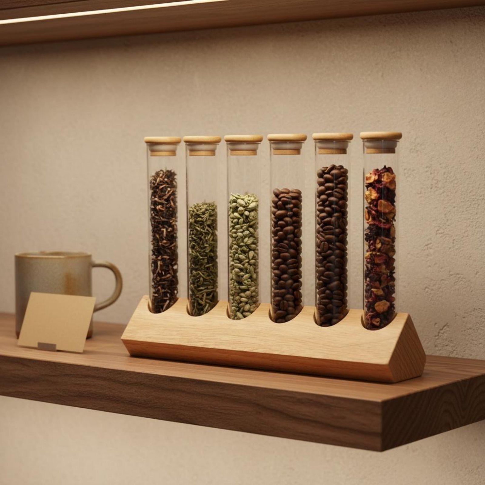 Coffee Bean - Glass Tube Container Set with Wooden