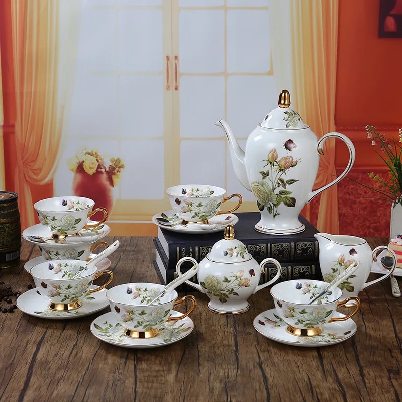 Coffee Tea And Sugar Set - Bone China Coffee Set Camellia Style