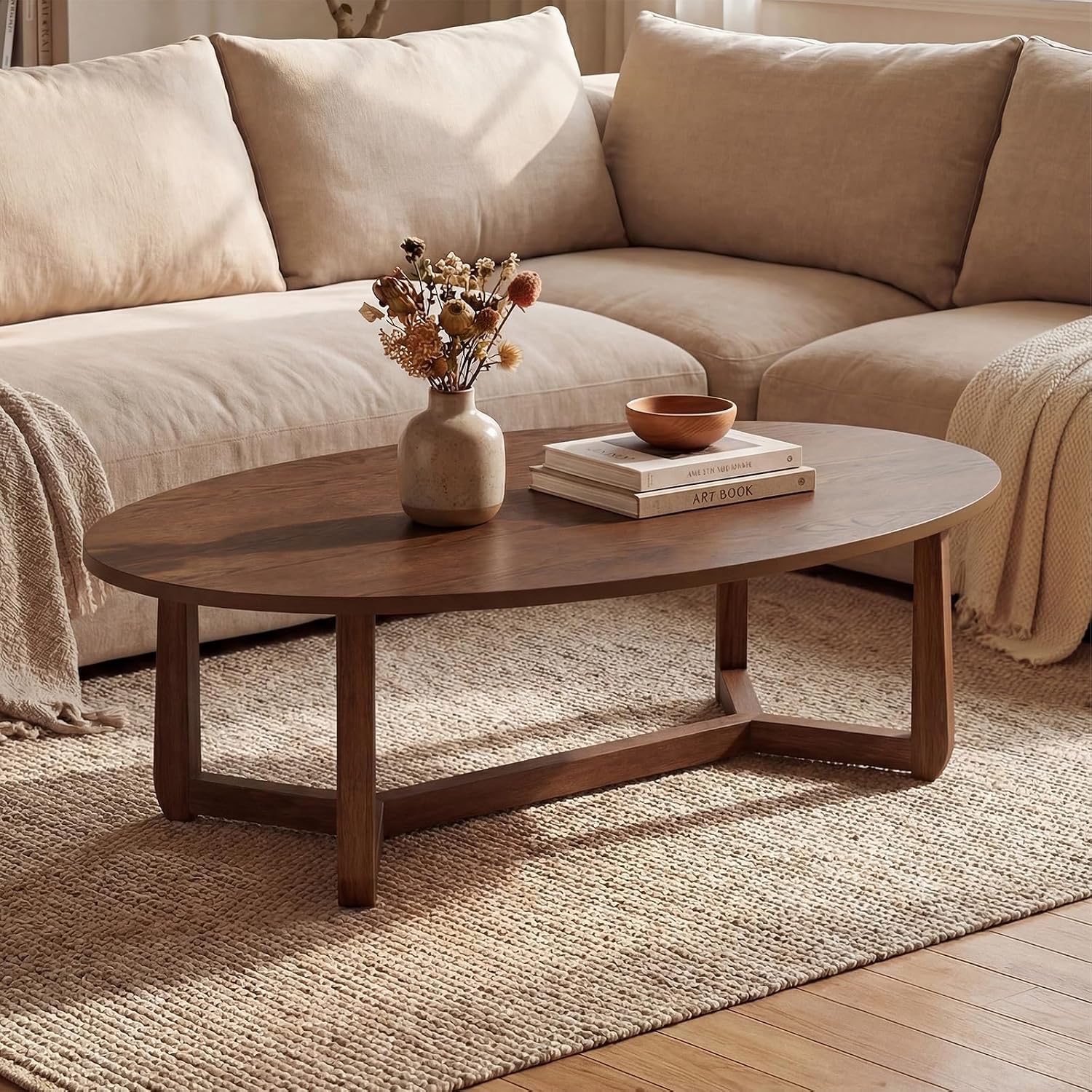Oval Coffee Table, Wooden Cent - Coffee Tea Room ulasan dan harga