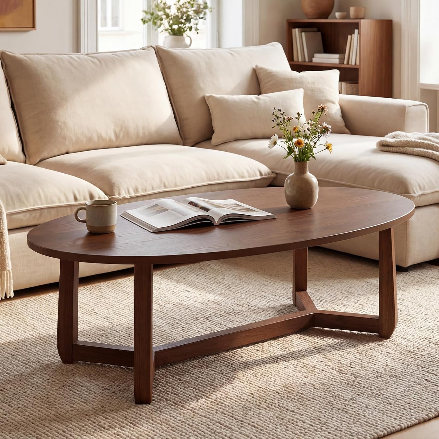 Oval Coffee Table, Wooden Cent - Coffee Tea Room ulasan dan harga