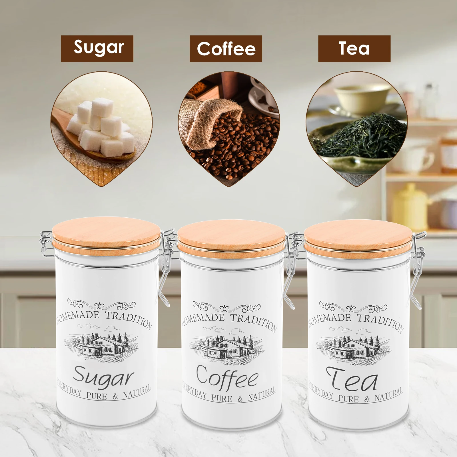 3Pcs/Set Tea Coffee Sugar Cani - Coffee Tea And Sugar Canisters ulasan dan harga