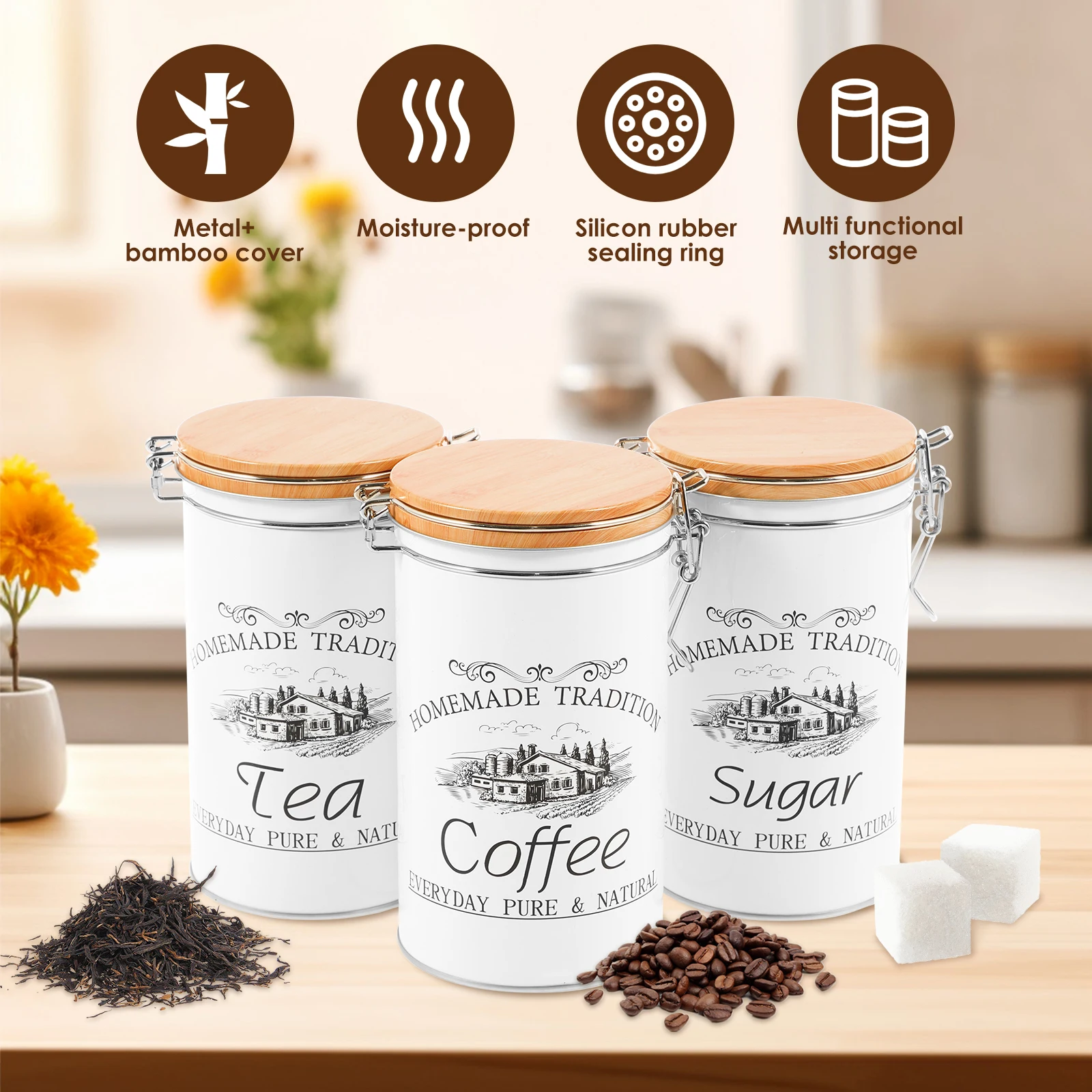 3Pcs/Set Tea Coffee Sugar Cani - Coffee Tea And Sugar Canisters ulasan dan harga