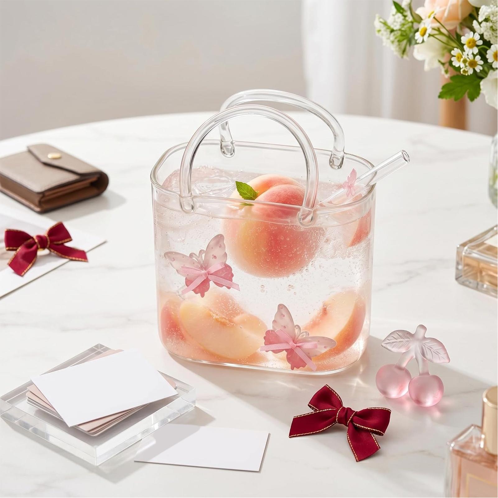 Purse Drinking Glass With Stra - Coffee Tea Flower ulasan dan harga